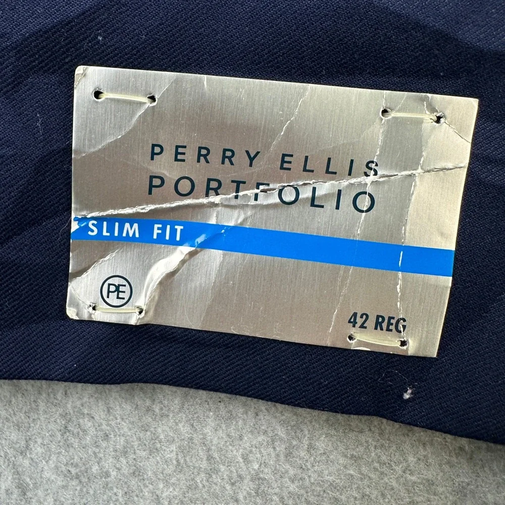 NEW Perry Ellis Suit Jacket Men's 42R Blue Portfolio Slim Fit‎ Stretch MSRP $260